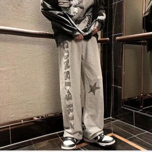 Hip-hop mannelijke zweetbroeken breed pootbroek rechte mode sport Harajuku tracksuit bodems zweetwedstrijd voor mannen xl 240430