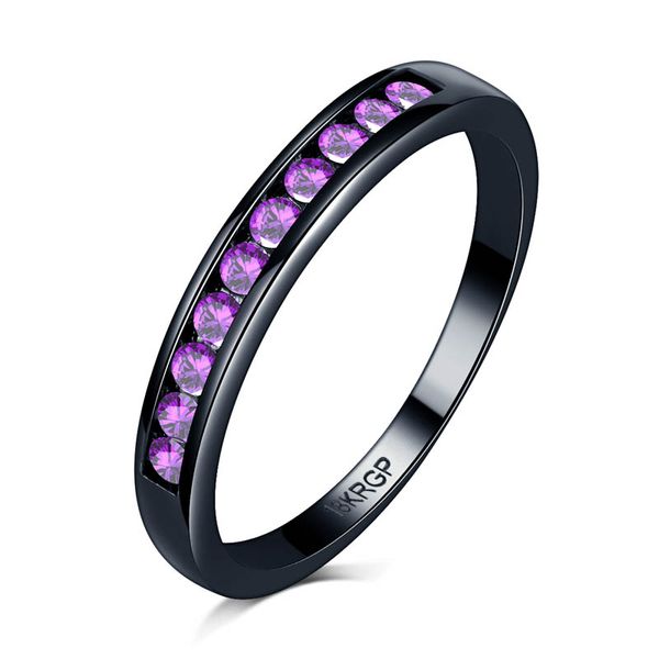 Hip hop hommes 18KGP timbre or noir 18 carats rempli arc-en-ciel anneaux de fête avec cristal violet rouge anneau Fit costume femmes dame beaux bijoux en gros