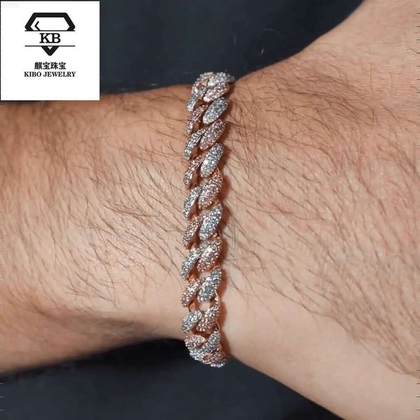 Hip Hop Men Pulsera Dos tono de 8 mm Sterling Silver Miami VVS Moissanite Cuban Link Bracelet