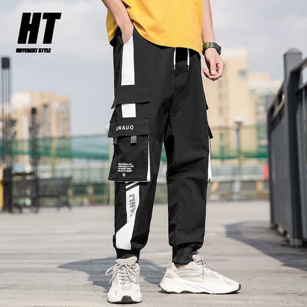 Hip Hop Hommes Pantalon Cargo Multi-Poche Ruban Lettre Joggers Pantalon De Survêtement Harajuku Sarouel Hommes Casual Style Japonais Pantalon 5XL 210603