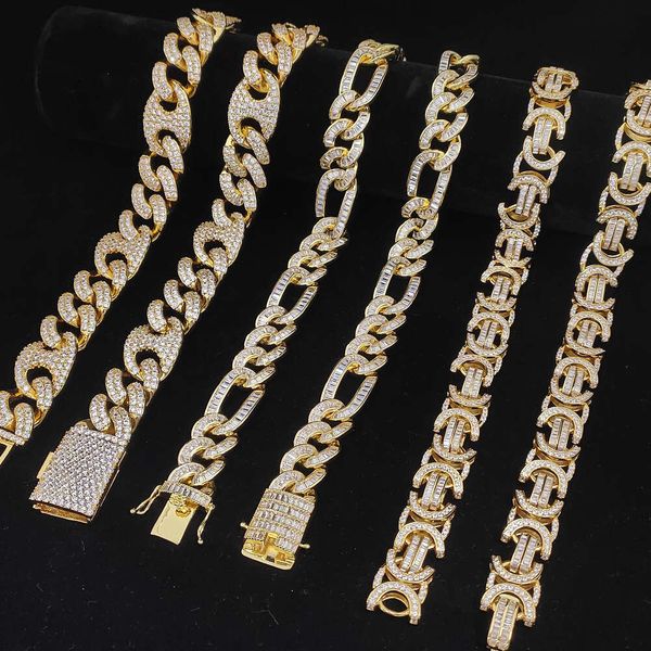 Hip Hop hombres llenos 18k oro sólido Color lleno personalizado cadena cubana collar largo encanto joyería Unisex