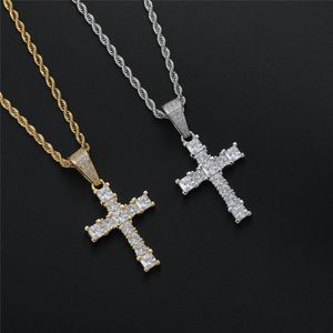 Hip Hop – collier avec pendentif croix en diamant de laboratoire glacé, plaqué or et argent, Micro pavé cubique en Zircon, bijoux scintillants, cadeau pour hommes