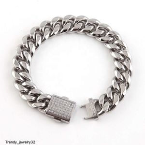 Hip Hop Mannen Sieraden Iced Out Cubaanse Ketting PVD 18K Vergulde Pols Mode CNC Zirkoon Roestvrij Stalen Armbanden voor man