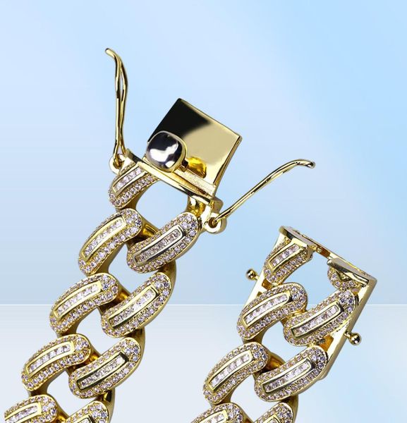 Hip Hop Men Micro Pave CZ Chain 14k Gold Silver Color Iced Out CZ Big Dog Miami Baguette Cuban Chain Collier For Men59303