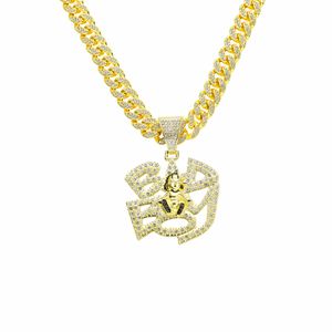 Hip Hop Mannen Rapper diamanten hanger gouden ketting glanzende onregelmatige BAD BOY hanger micro-inzet zirkoon sieraden nachtclub accessoire Trui Sleutelbeen Cubaanse ketting 1608