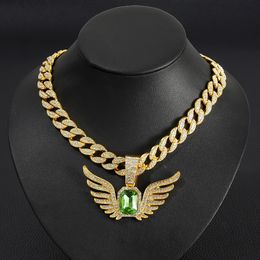 Hip Hop Men Rapper diamant pendentif collier brillant ailes d'ange carré pierres précieuses pendentif zircon bijoux boîte de nuit accessoire pull clavicule chaîne cubaine 18 pouces 1951
