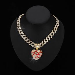 Hip Hop hommes rappeur diamant pendentif collier brillant coeur brisé pendentif zircon bijoux boîte de nuit accessoire pull clavicule chaîne cubaine 18 pouces 1953