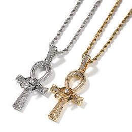 Hip Hop Men Rapper Diamond hanger ketting Rhinestone Eye of Horus Ankh Cross Crucifix hanger zirkon sieraden nachtclub trui touw ketting ketting 24inch 1722