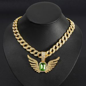 Hip Hop Mannen Rapper diamanten hanger ketting glanzende engelenvleugels vierkante edelstenen hanger zirkoon sieraden nachtclub accessoire Trui Sleutelbeen Cubaanse ketting 18 inch 1951