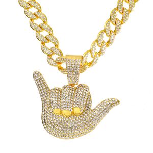 Hip Hop Men Rapper diamant pendentif collier brillant drôle doigt 666 pendentif zircon bijoux boîte de nuit accessoire pull clavicule chaîne cubaine 18 pouces 1956