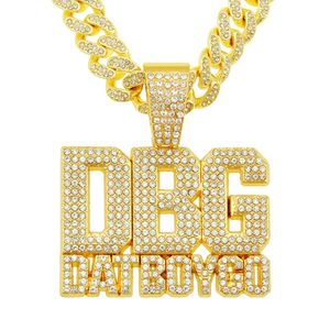 Hip Hop Men rapper diamant hanger ketting glanzende dbg boy go letters hanger micro-Inset zirkon sieraden nachtclub accessoire trui collarbone Cubaanse ketting 1686