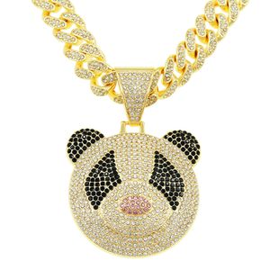 Hip Hop Men rapper diamant hanger ketting glanzende panda hoofd hanger micro-Inset zirkoon sieraden nachtclub accessoire trui sleutelbeen Cubaanse ketting 1688