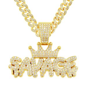 Hip Hop Men Rapper Diamond Pendant Collier Crown Sawage Lettres Sawage Pendre micro-insensé Zircon Jewelry Club Club Accessoire Pull Collarbone Cubaine Chaîne 1705