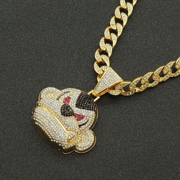 Hip Hop Hommes Rappeur diamant brillant pendentif collier en or Pendentif singe drôle bijoux en zircon micro-incrusté accessoire de boîte de nuit Chandail Clavicule chaîne cubaine 50cm 1591