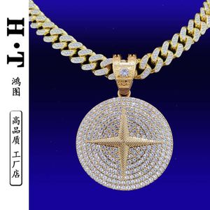 Chaîne cubaine Hip-hop pour hommes, pendentif rond personnalisé en diamant, étoile à quatre branches, bijoux hiphop rock