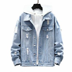 Hip Hop Hommes Jean Vestes à capuche Mâle Casual Vêtements d'extérieur 2023 Nouveau Automne Hiver Fi Slim Fit Manteau Hommes Denim Veste Streetwear Q96u #