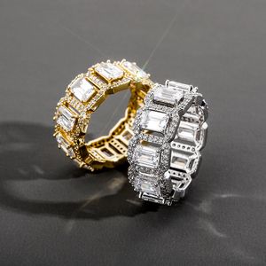 Hiphop ringen met zijstenen heren ijskoud kubieke zirkoon bling rechthoek gouden zilveren kleur cz sieraden ringen