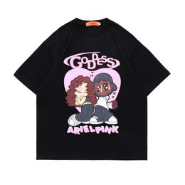 Hiphop heren t-shirts cartoon paar print streetwear o-neck mode college stijl katoen gezellige extra grote tops tees zomer