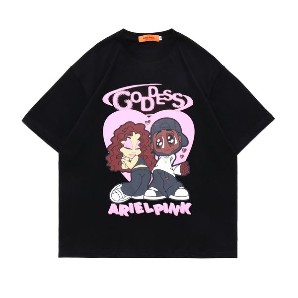 Hip Hop hommes T-shirts dessin animé Couple impression Streetwear col rond mode collège Style coton confortable surdimensionné hauts T-shirts été