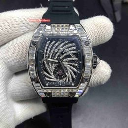 Hip Hop Men's Men's Trend-Wristwatch Case Diamond Case Watch Large Diamond Techs Watchs Black Rubber Strap Watch Automatic mécanique W214B