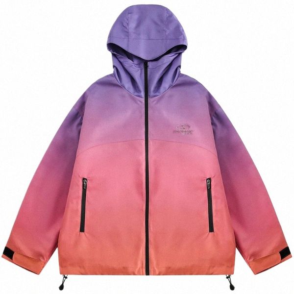 Hip Hop Hommes Veste de sport Y2K Tie Dye Rainbow Coupe-vent Fermeture à glissière étanche Vestes à capuche 2024 Harajuku Lâche Manteaux dégradés Y2sL #