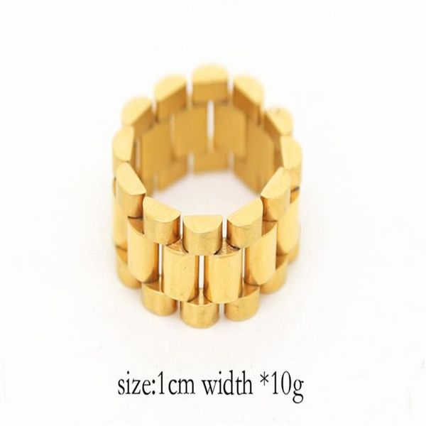 Hip Hop Men Men en acier inoxydable Style punk 24k Gold à trois rangées STRAP GOLDEN RINGS FORME BIELLOG DE FONCTIONNEMENT 2659