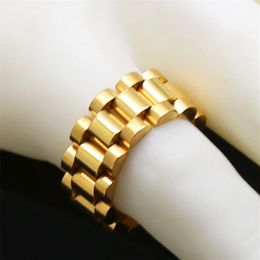 Hip hop Mannen roestvrij staal Designer Chain Ring Punk Stijl Goud Zilver Drie Rij Horlogeband Gouden Ringen Fashion Party Jewelry288I