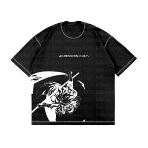 Hip Hop Mannen Zomer Gothic Harajuku Anime Losse Vrouwen t-shirt Zwart Casual Korte Mouw Grafische Print T-shirt Tops Y2k Emo 240113