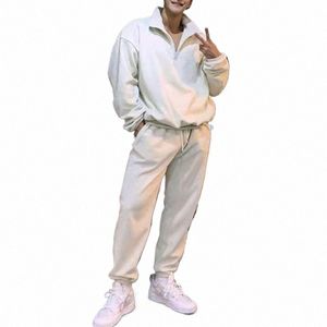 Hip Hop Men Two Piece Set Fleece Sweatshirt and Sweatpants Tracksuit Homme Vêtements Fall Fi Office Fits Loose Suissins Mâle O61S #