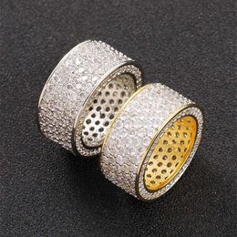 Anillo de Hip Hop para hombres y mujeres, anillo chapado en oro blanco amarillo brillante de 5 filas CZ para fiesta, joyería de boda, regalo 2804