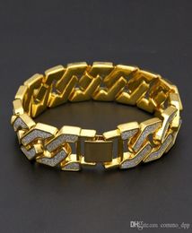 Bracelets de chaîne Iced Hip Hop Mens Out Out Bling Crystal Diamond Gold Silver Cuban Link Wrap Bangle pour femmes rappeur Hiphop Jewel8117880