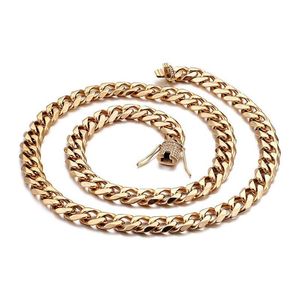 Hiphop Heren Sieraden Kristallen CZ Steen Roestvrij Staal Mode Grote Curb Chain Ketting Gold Tone 15mm 76cm 30 Inch Chains284O