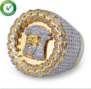 Hip Hop Heren Sieraden Ringen Luxe Vergulde Micro Verharde Diamant CZ Farao Ronde Ringen Brede Bruiloft Vinger Ring Kristal Bling Pu6434814