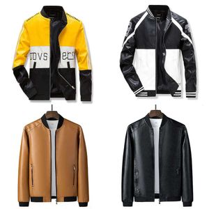 Hip Hop Mens Motorcycle Jackets Fashion Stand Collar Zipper mannelijk patchwork PU Coats Biker Faux Leather Outerwear 211018