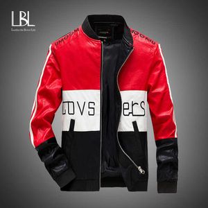 Hip Hop Hommes Moto Vestes En Cuir De Mode Stand Col Zipper Mâle Patchwork PU Manteaux Biker Faux En Cuir Survêtement 211018