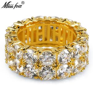 HIP HOP Heren Ringen Klassieke 2 Rij Grote Diamond Prong Setting Hoge Kwaliteit Zirkoon Ring Type 18K Gouden Sieraden