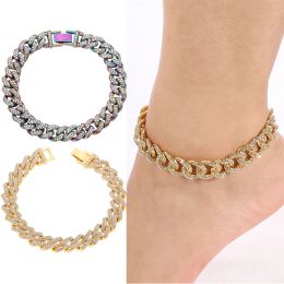 Hip Hop Miami Curb tobillo 14k pulsera de oro joyería 2024 bisutería gótica cadena cubana Bling rapero Rock joyería pie tobillera