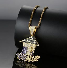 Hip Hop Micro Pave Cubic Zirconia Iced Bling Gold Trap House Hangers ketting voor mannen rapper sieraden2891171