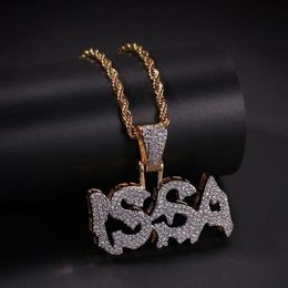 Hip Hop Micro Pave Groene Zirconia Bling Out ISSA Brief Hangers Ketting voor Mannen Rapper Sieraden Goud Color227y