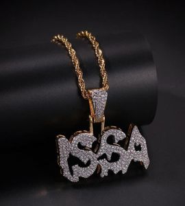 Hip Hop Micro Pave Green Cubic Zirconia Bling Out Issa Letter Pendants Collier For Men Rappen Jewelry Gold Color8083690