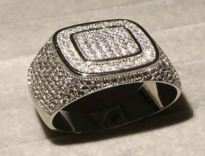 Hip Hop Micro Pave Sona Diamond Stones All Iced Out Bling Ring Big 925 Silver Silver Rings For Men Bielry Gift3730277