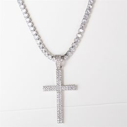 Hip hop micro pavé zircon pendentif croix zircon cristal taille personnalisée chaîne de tennis collier glace bijoux pour hommes 201014