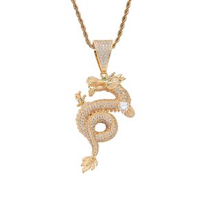 Hip Hop Micro pavé AAA CZ pierre Bling glacé Oriental Dragon Shenlong pendentifs colliers pour hommes rappeur bijoux J12188530611