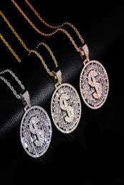 Hip Hop Micro Valed Cubic Zirconia Bling Iced Us Dollar Round Hangers ketting voor mannen Fashion Jewelry Gifts Rose Gold3936541