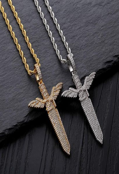 Hip Hop micro-pavé cubic zirconia glacé bling 21 collier de pendentifs d'épée sauvage pour hommes bijoux de bijoux en or couleurs 5122323