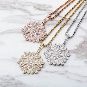 Hip Hop Micro pavé CZ pierres Bling glacé flocon de neige pendentifs colliers pour hommes femmes charme rappeur bijoux cadeaux 306l