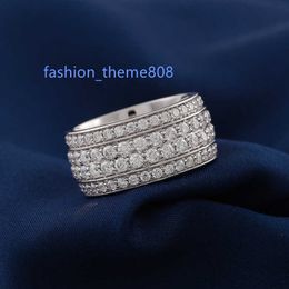 Hip Hop Micro Set volledige diamant mosang herenring mode veelzijdige ring 10k wit goud vier rij diamanten ring mannen