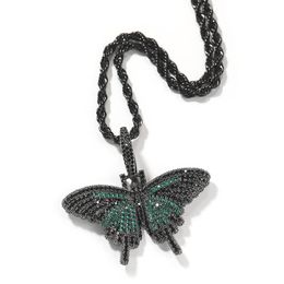 Hip Hop Mini collier pendentif papillon 18K véritable plaqué or complet 5A Zircon bijoux