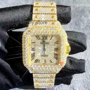 Hip Hop Moissanite Diamond ingelegd Iced out Watch Watch Mens sieraden datum Mechanisch horloge diamantkwarts kijken luxe sieraden