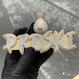 Hip Hop Money Bag Bail Name Pendant Solid 925 Silver Honeycomb Setting Moissanite Iced Out Pendant